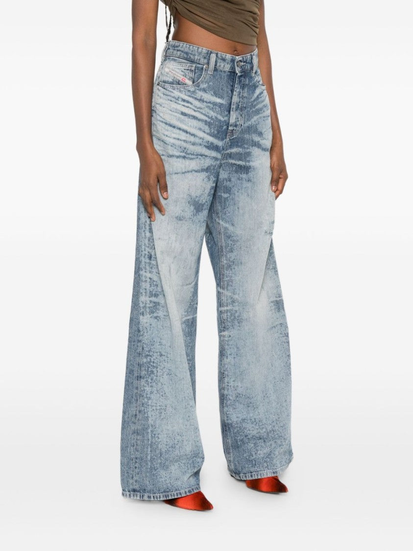 Diesel Light Blue Acid-Wash Wide-Leg Jeans