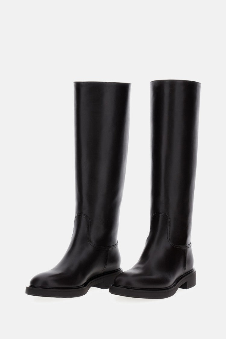 Gianvito Rossi High Leather Boots With Gold Back Detail