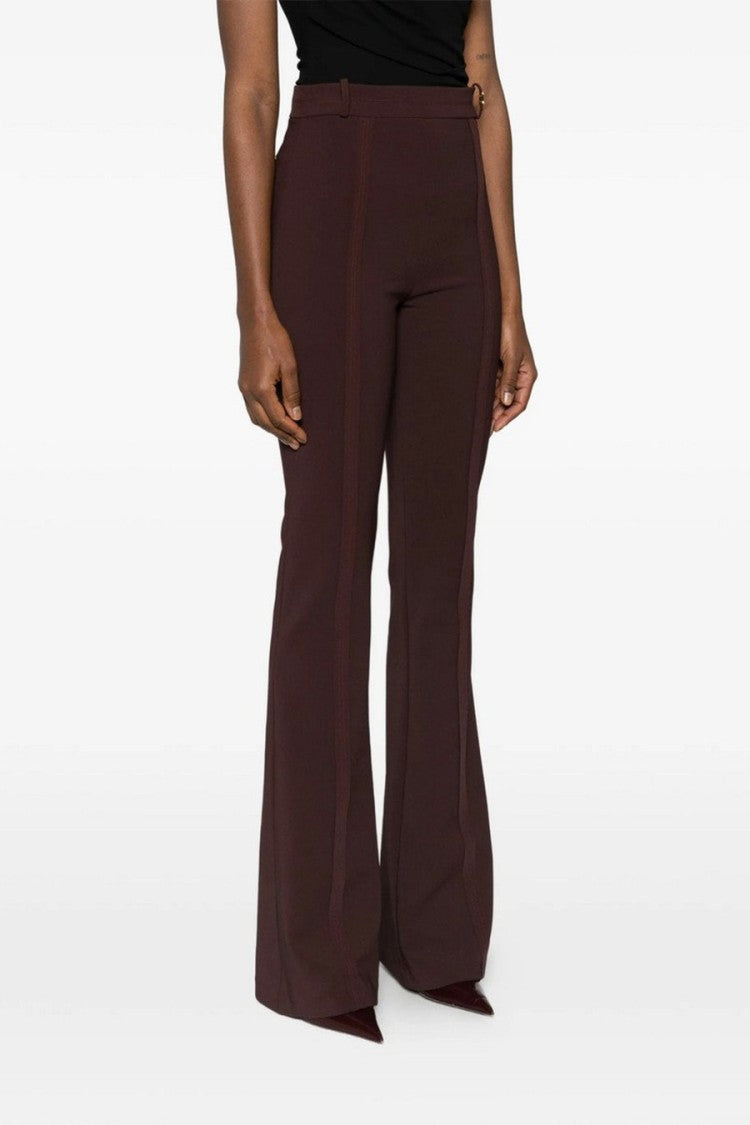 Elisabetta Franchi Brown Side Piping Polyester-Blend Flared Pants