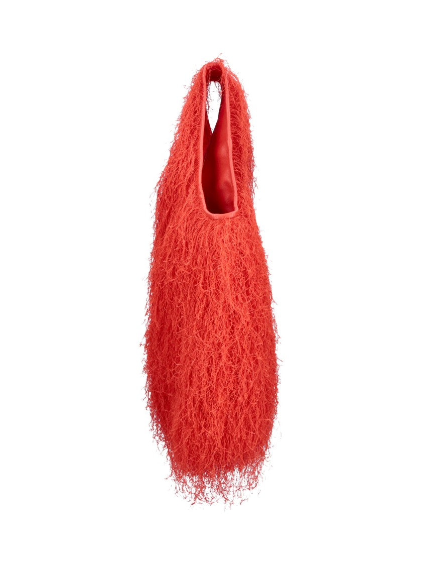 Dries Van Noten Red Shaggy Fringed Exterior Tote Bag