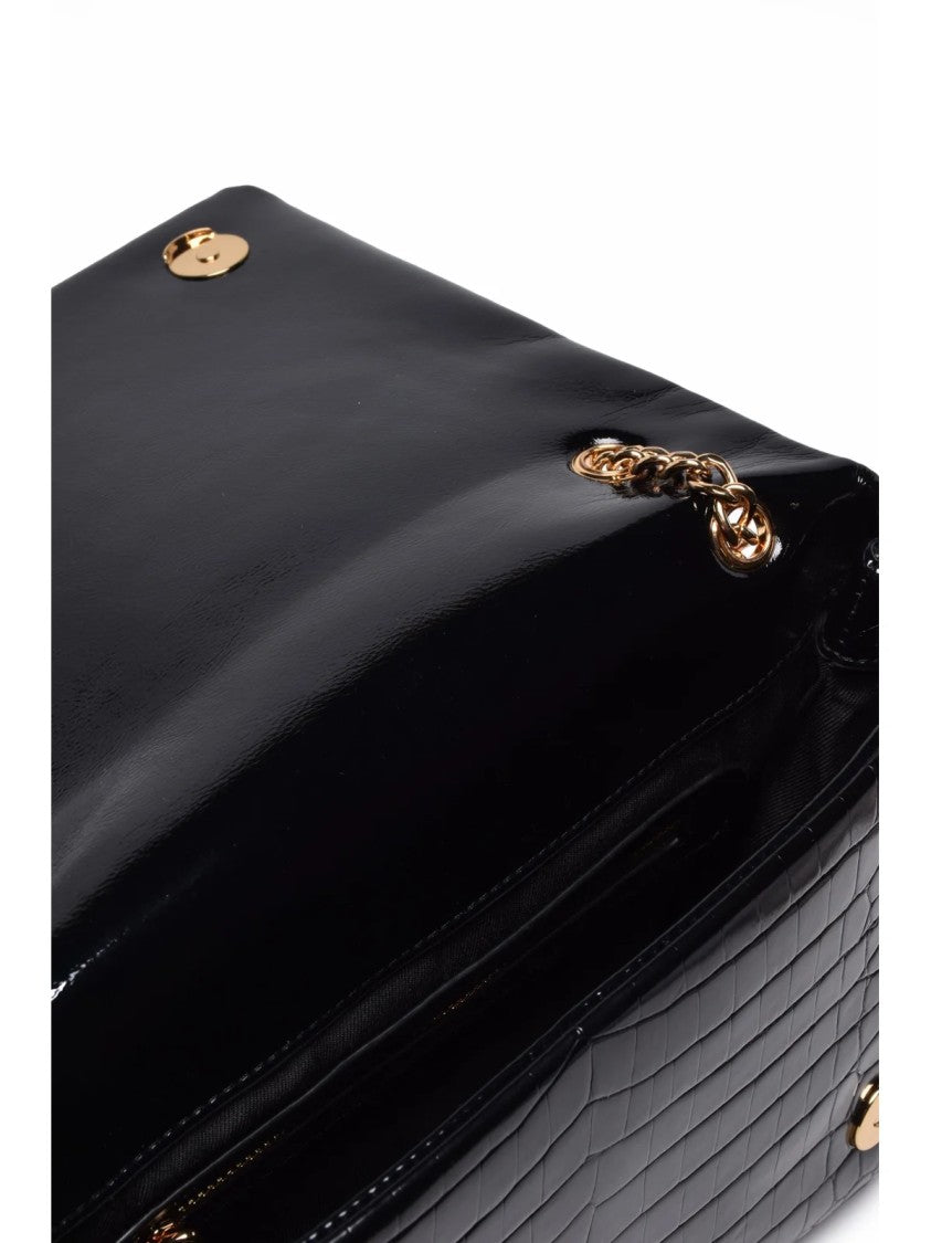 Love Moschino Crocodile-Embossed Black Crossbody Bag With Gold-Tone Accents
