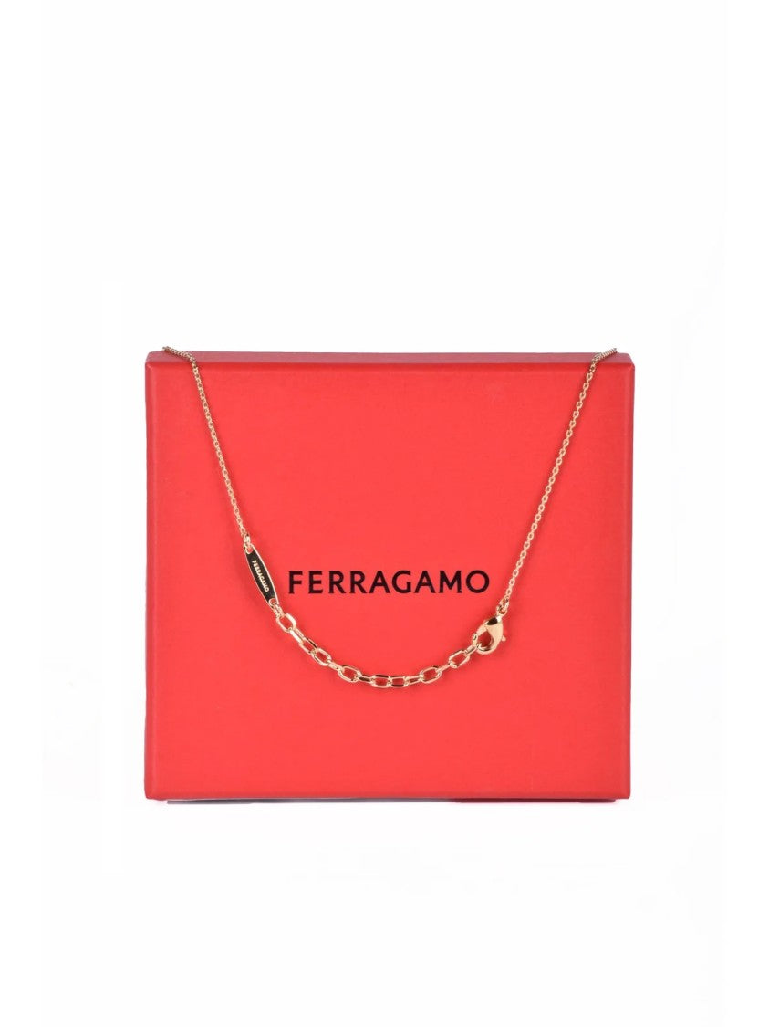 Ferragamo Polished Brass Necklace With Rectangular Pendant