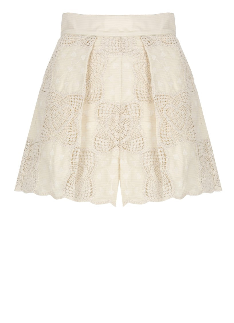 Zimmermann Beige Wanderlust Lace Cotton Shorts