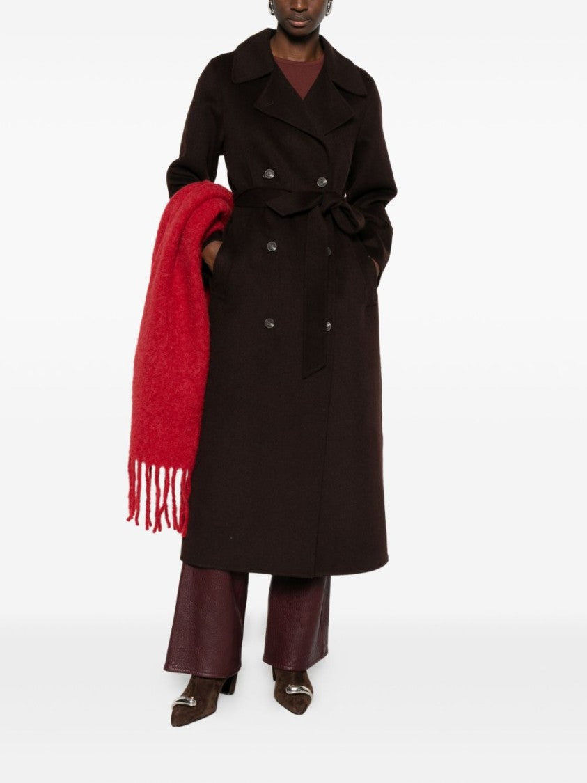 Yerse Long Double-Breasted Brown Wool-Blend Yerse Coat
