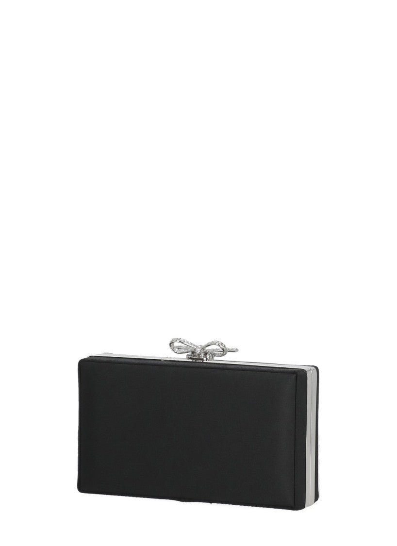 Self-Portrait Rectangular Black Handbag With Glitter Bow Closure