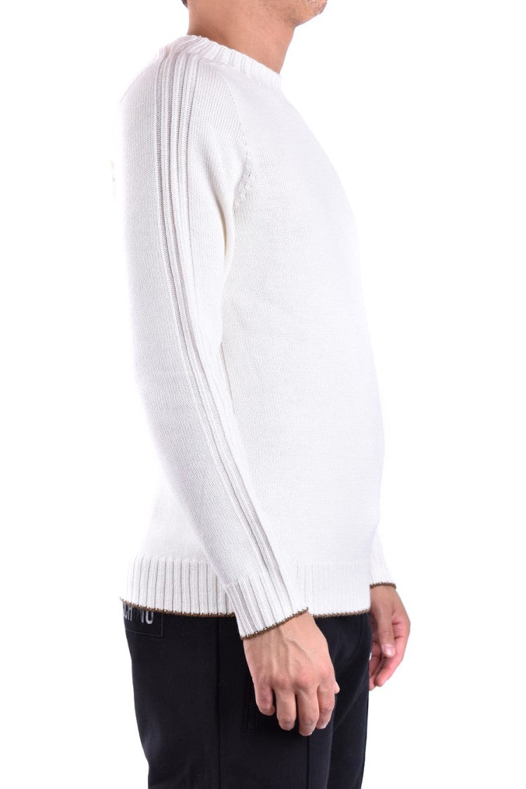 Dondup Ribbed White Knitwear With Classic Crew Neck