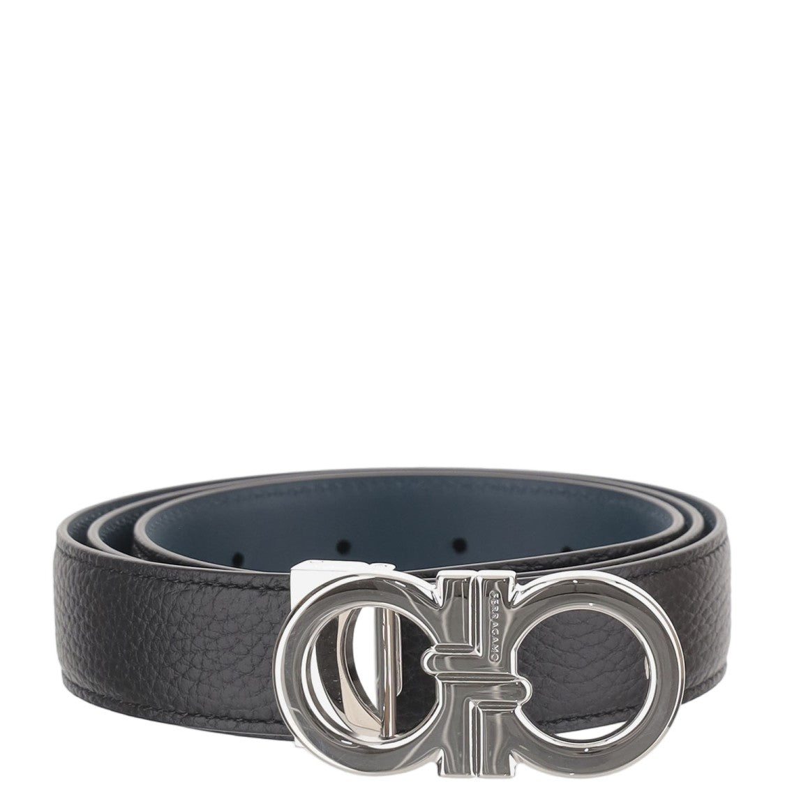 Salvatore Ferragamo Black Double Hook Reversible Leather Belt