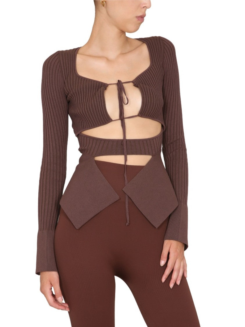 Andreâdamo Fitted Ribbed Top With Wide Neckline