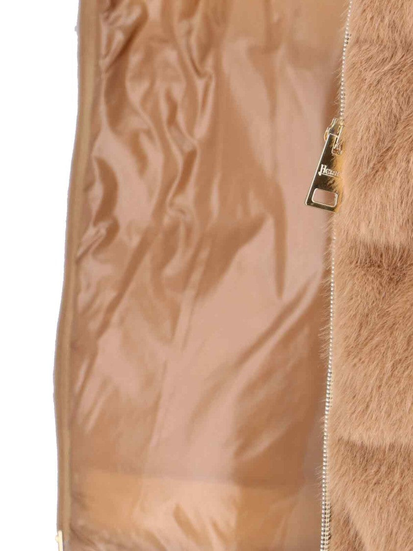 Herno Brown Quilted Faux Fur Herno Overcoat