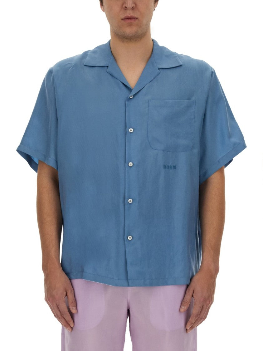 Msgm Cupro Shirt With Relaxed Fit And Classic Collar