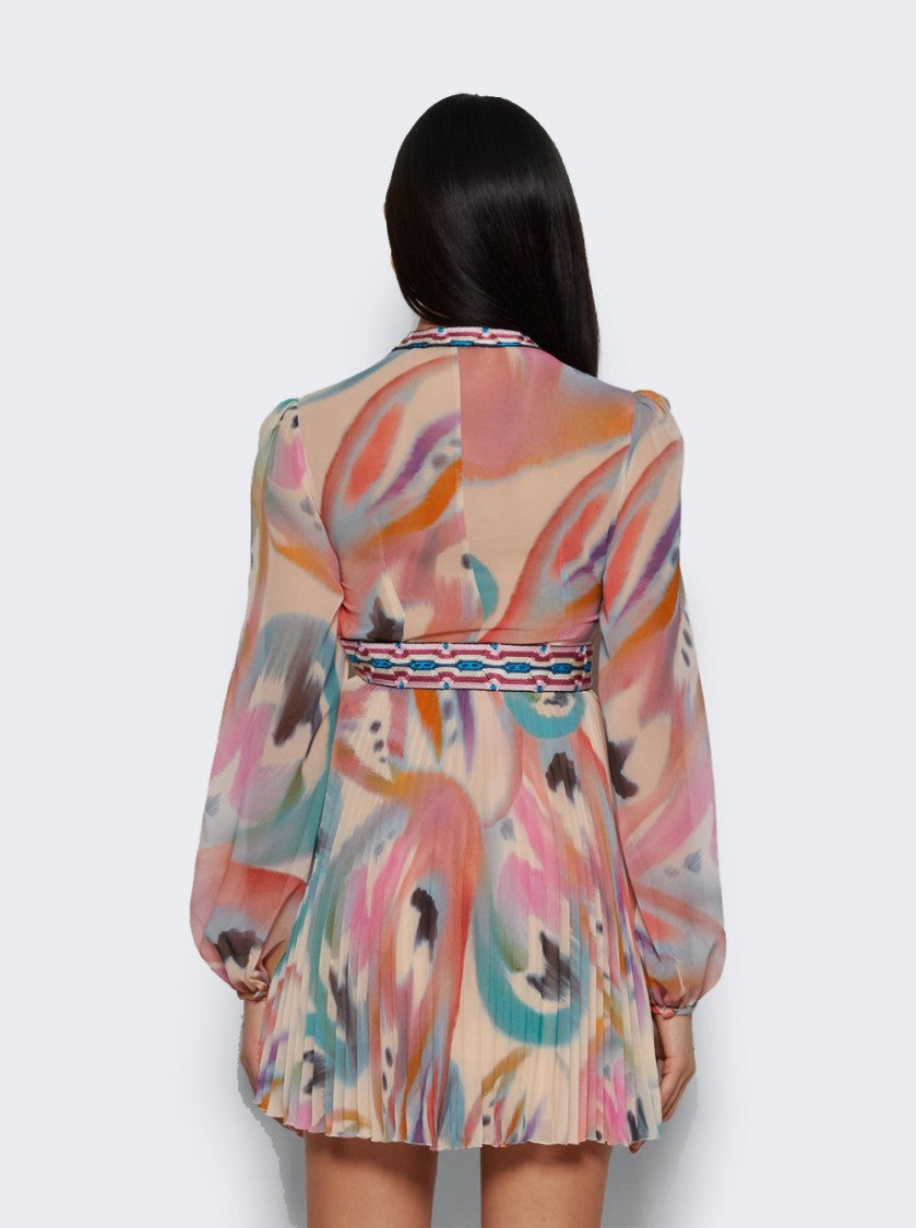 Etro Pleated Long Sleeve Mini Dress