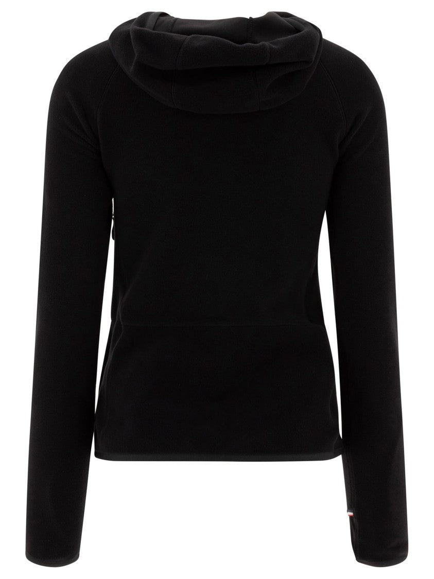 Moncler Grenoble Fitted Black Cardigan With Hood And Tricolor Stripe Accents