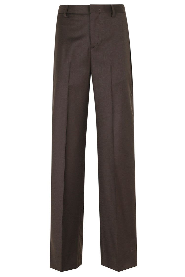 Briglia Lutetiaw Brown Front Button Virgin Wool-Blend Straight-Leg Pants