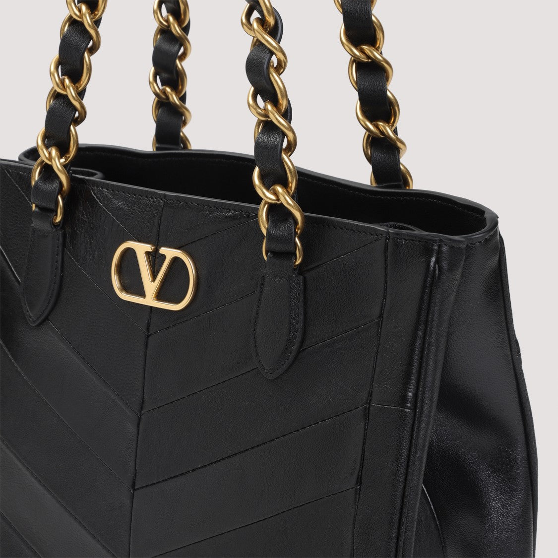 Valentino Garavani Chevron-Patterned Lambskin Shopper Bag With Dual Chain Handles