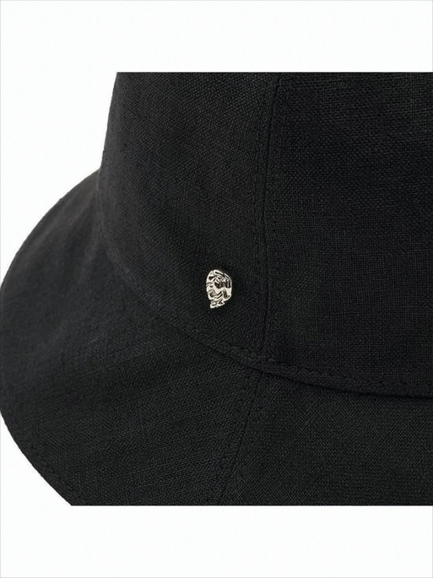 Helen Kaminski Black Linen Bucket Hat With Subtle Metallic Emblem