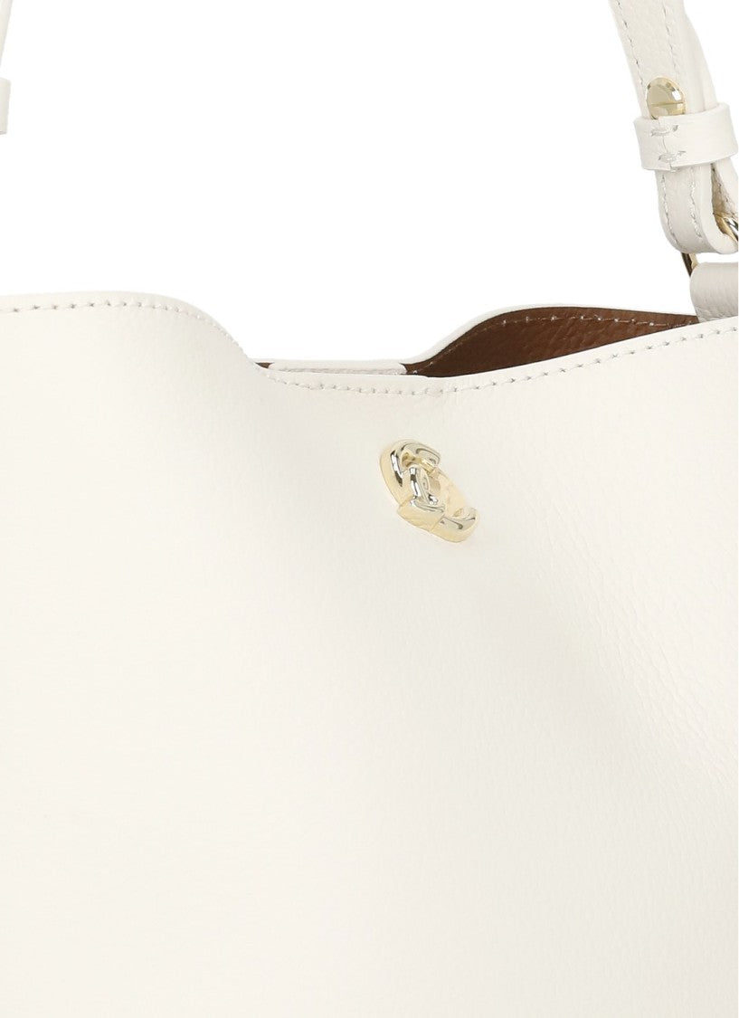 Coccinelle Ivory Leather Mini Bag With Gold Hardware And Removable Strap