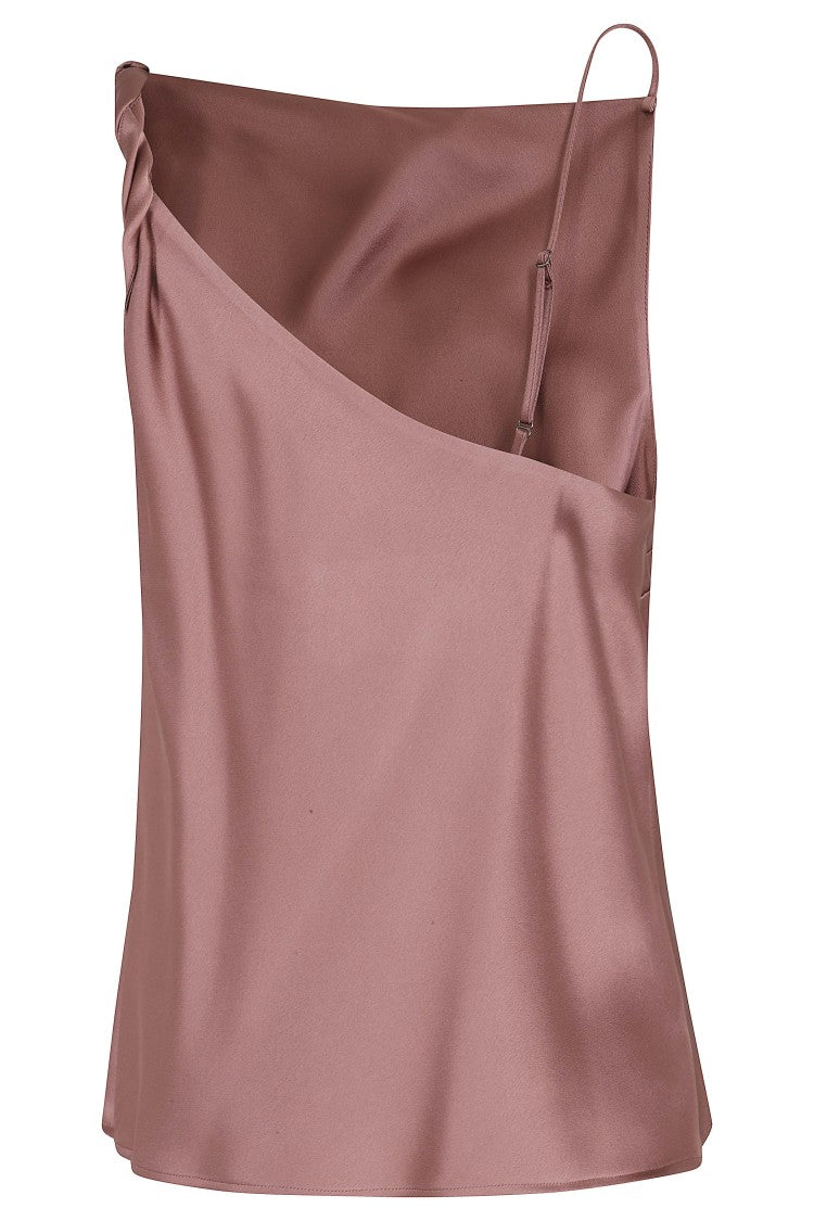 Alysi Pink Blush Asymmetrical Cowl Shoulder Pad Acetate-Blend Tank Top