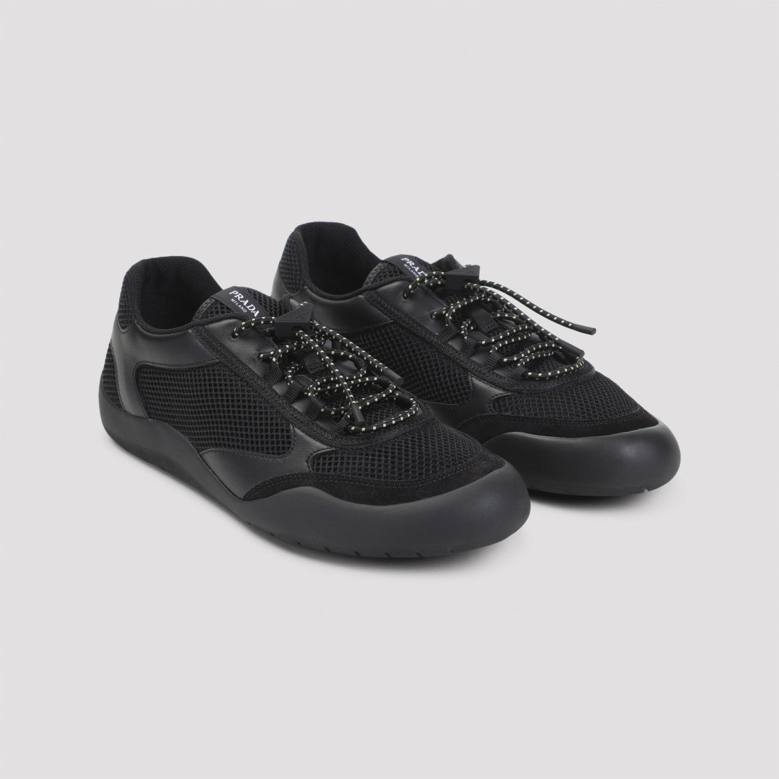 Prada Black Laced Shoes With Mesh And Synthetic Overlays