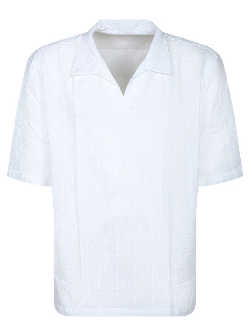 Officine Generale Textured Stripe V-Neck Polo Shirt