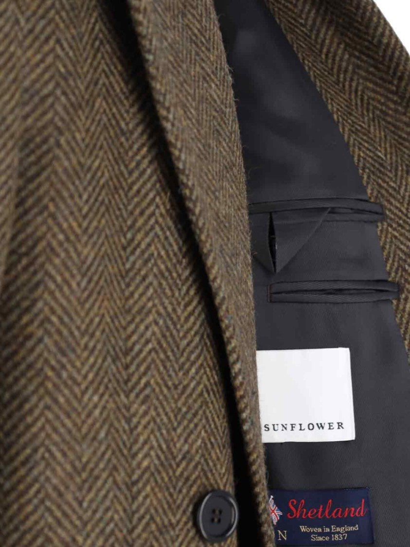 Sunflower Double-Breasted Coat – Green/Herringbone