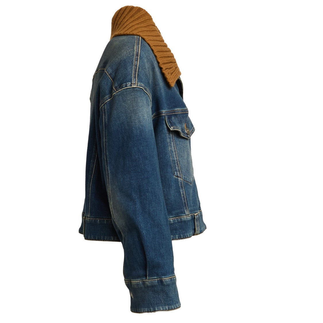 Dondup Denim Jacket With Rust-Colored Knit Collar