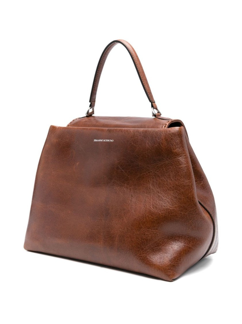 Ermanno Scervino Structured Brown Shoulder Bag With Silver-Tone Hardware