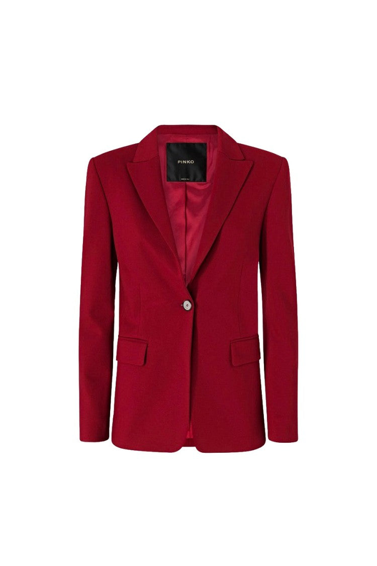 Pinko Red Crystal Button Flap Pocket Viscose-Blend Blazer