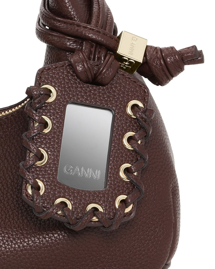 Ganni Mini Hobo Handbag With Adjustable Strap And Mirror Tag