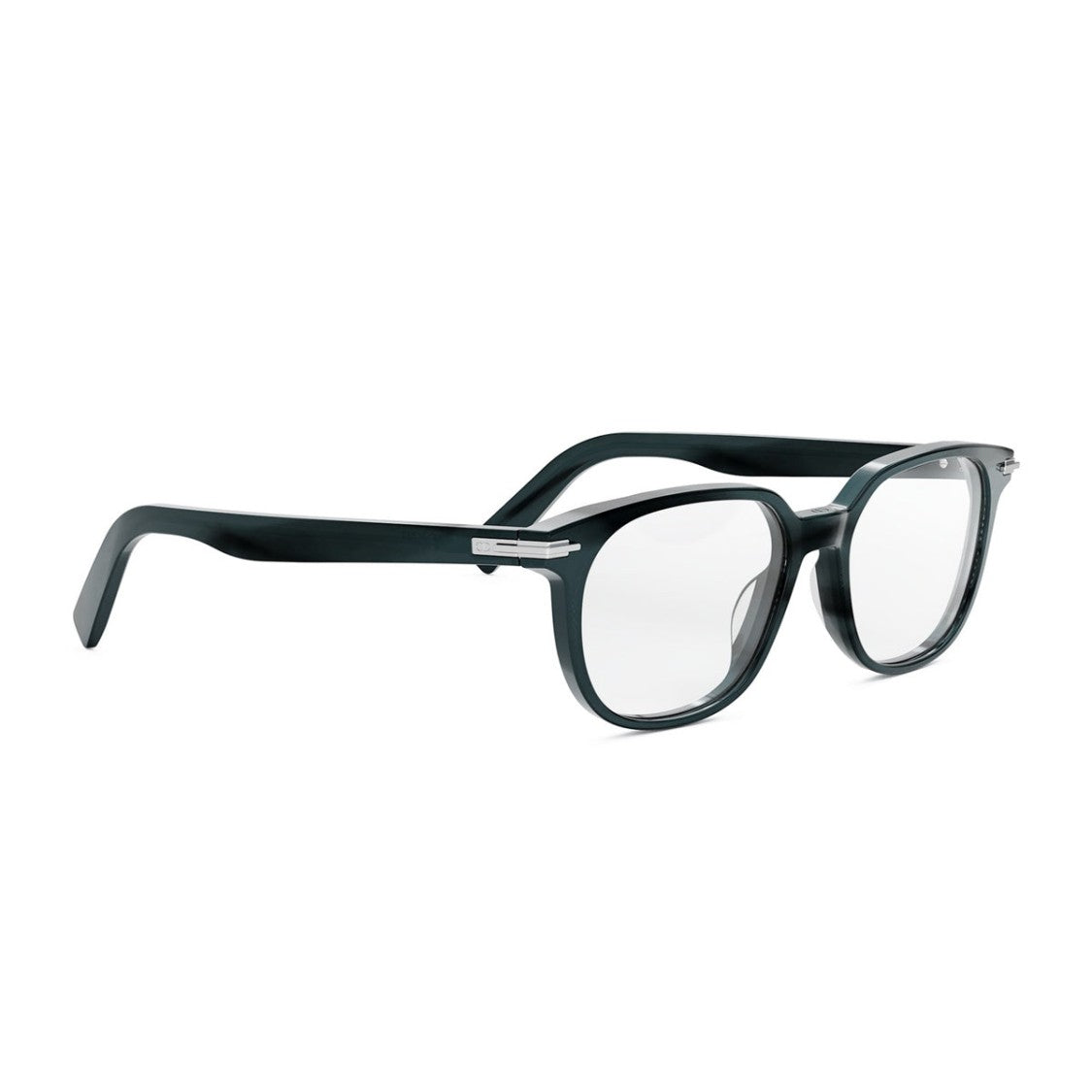 Dior Square Petrol Green Acetate Eyeglasses With Silver Accents