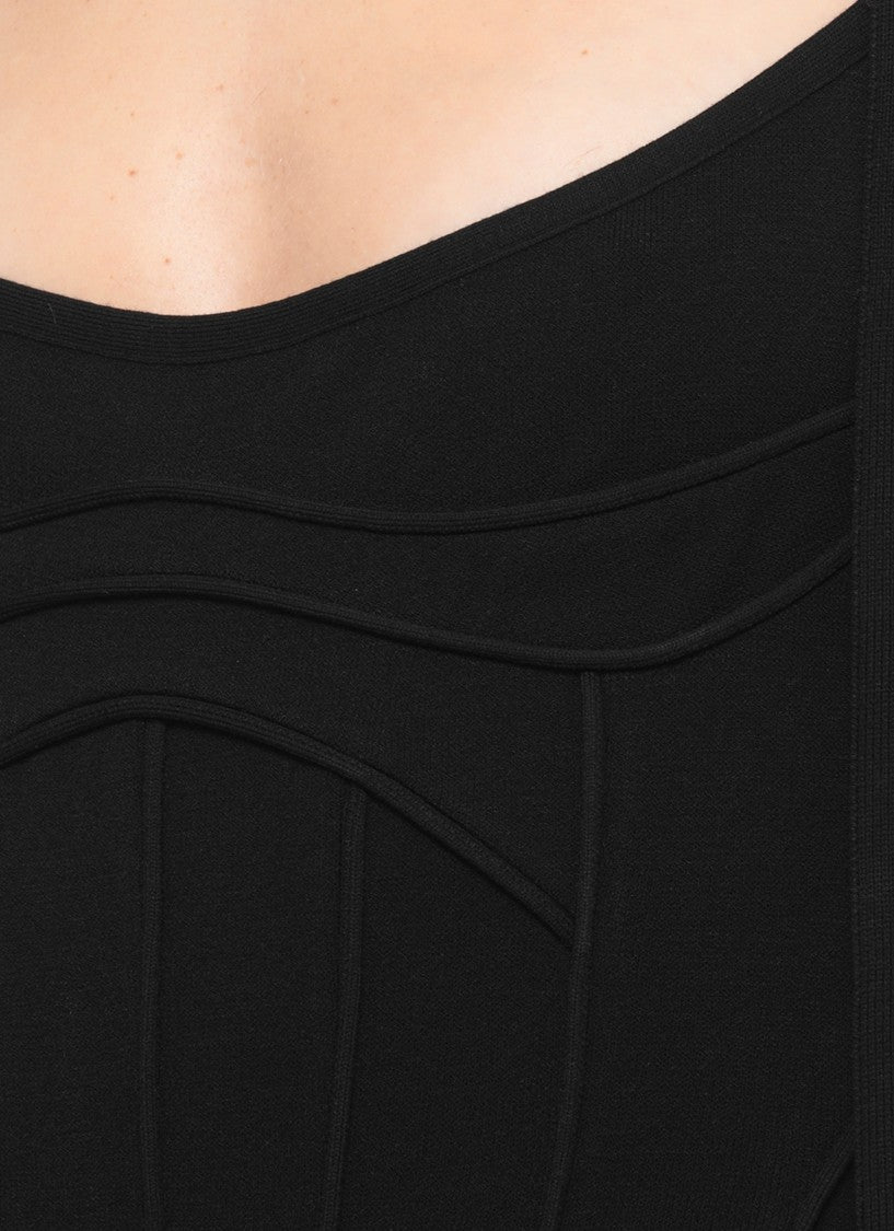 The Attico Fitted Black Viscose Midi Dress With Lace Detailing
