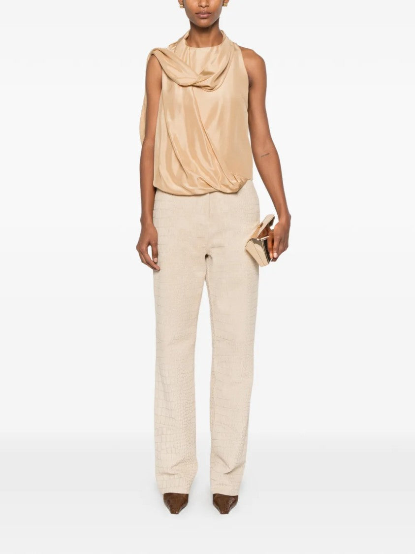 Alberta Ferretti Asymmetrical Satin Top With Draped Cowl Neckline