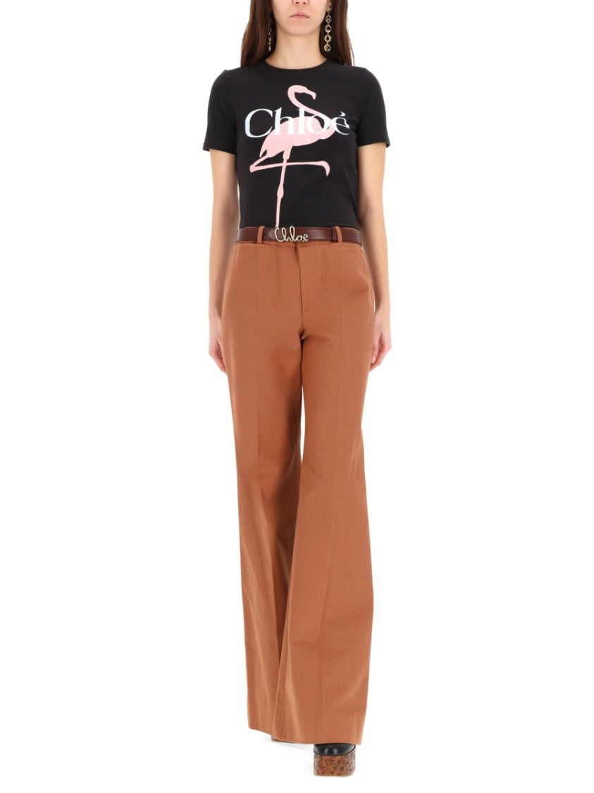 Chloé Flamingo Graphic Crew Neck Cotton T-Shirt