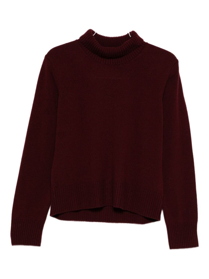 Seventy Sergio Tegon Bordeaux Knit Top With High Ribbed Neckline
