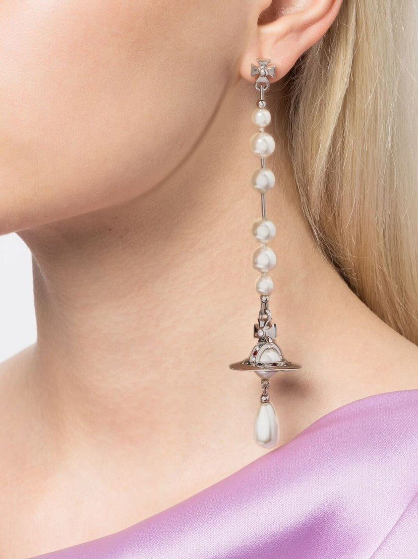 Vivienne Westwood Off-White Pearl Crystal Orb Drop Earrings
