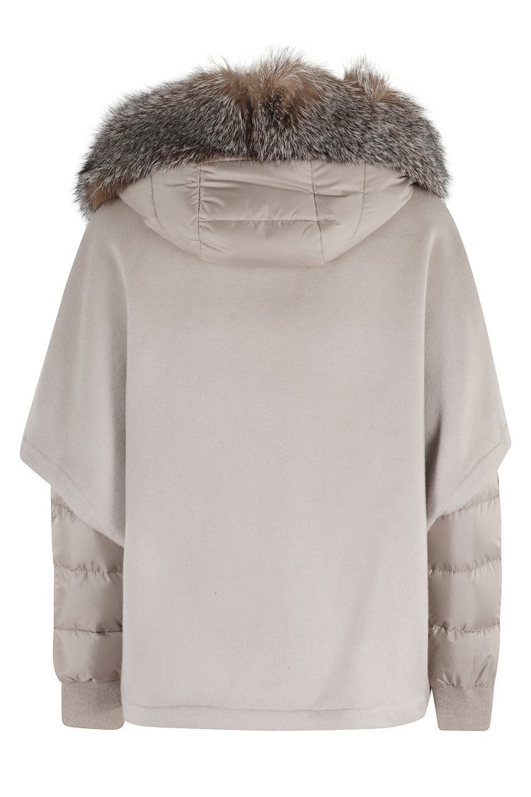 Moorer Almond Wool Cape Coat With Arctic Fox Fur Hood