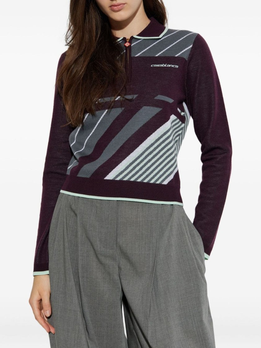 Casablanca Violet Geometric Pattern Sweater With Zip-Up Collar