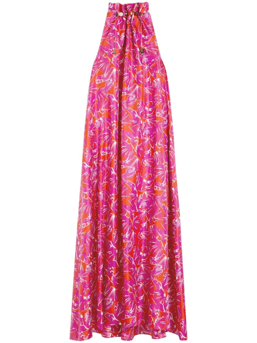 Max Mara Long Flowing Silk Maxi Dress With Ruffled Collar