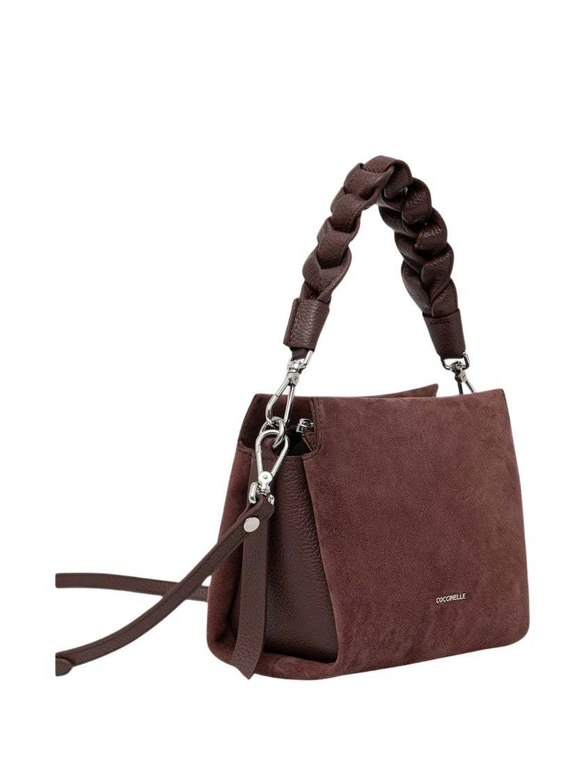 Coccinelle Small Suede Handbag With Braided Handle And Zip Closure