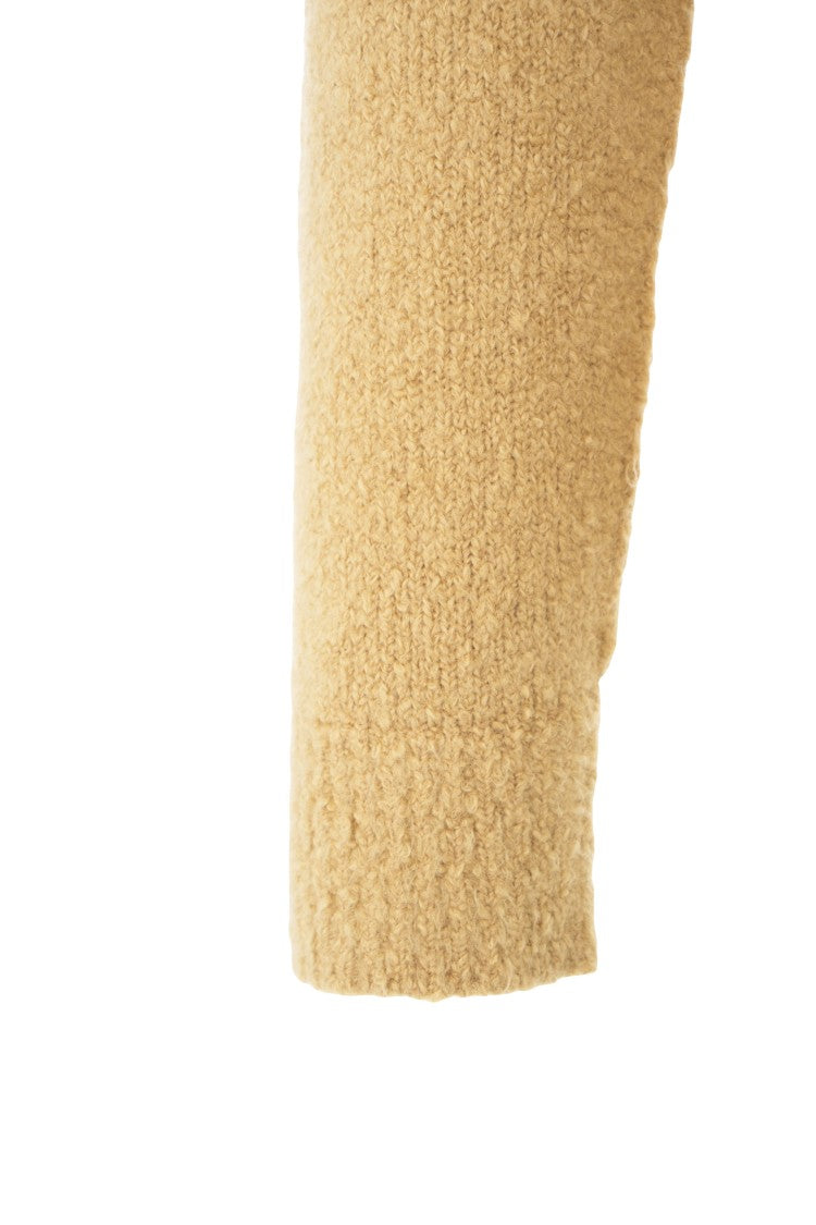 Roberto Collina Textured Beige Knit Hoodie With Drawstring