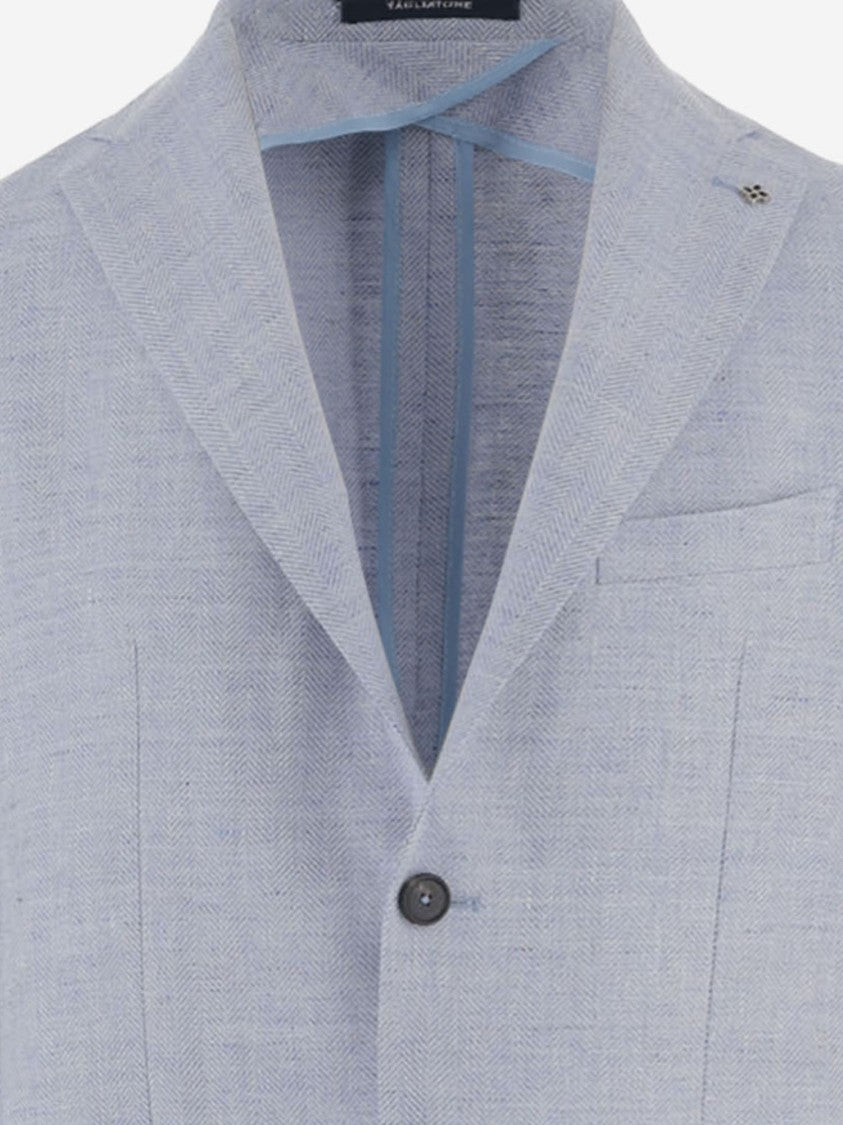 Tagliatore Light Blue Single-Breasted Jacket With Herringbone Pattern
