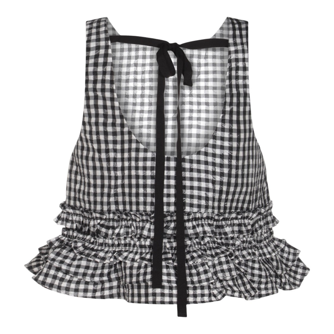 Ganni Gingham-Patterned Sleeveless Top With Ruffled Hem