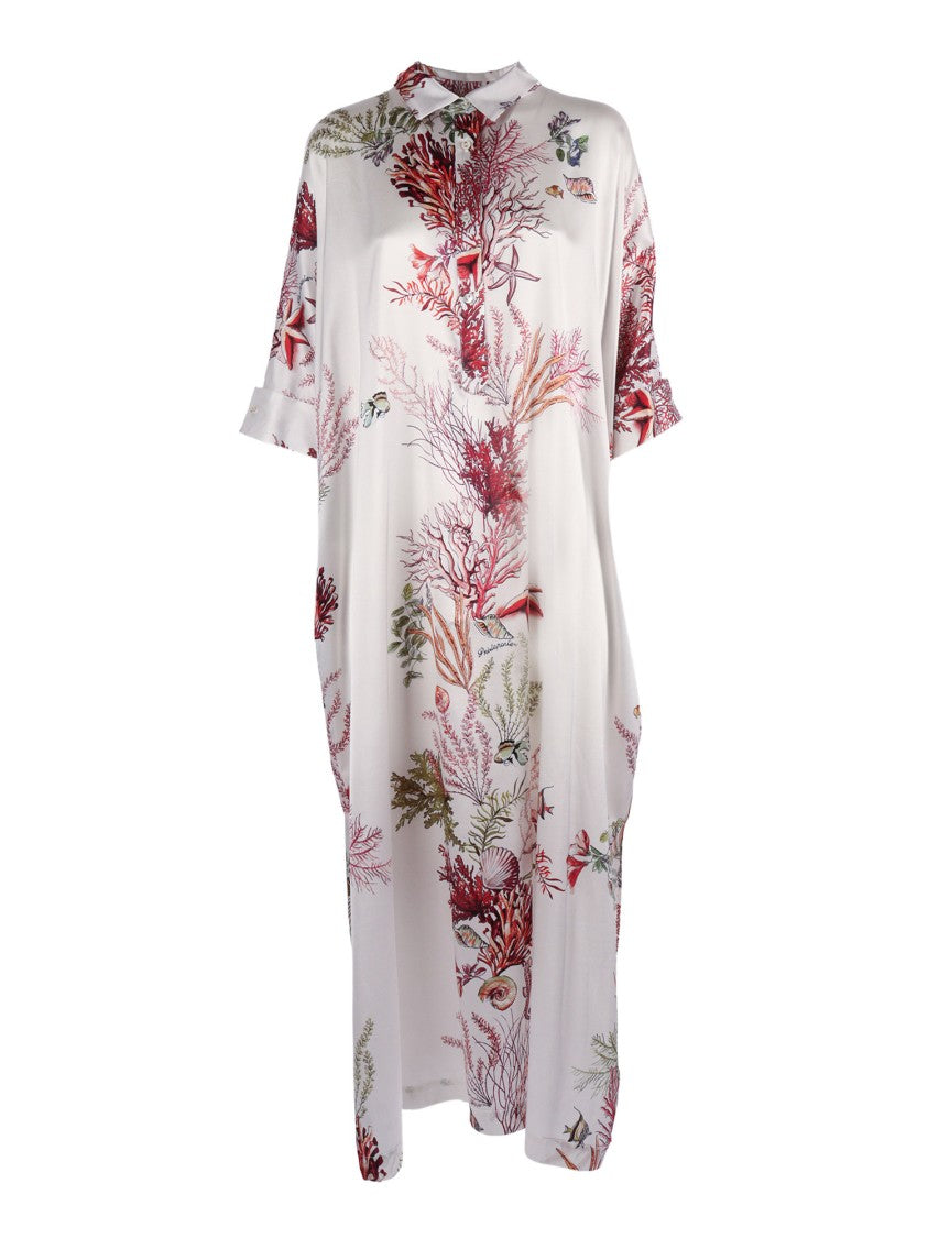 Shirt A Porter Botanical Print Silk Caftan Maxi Dress