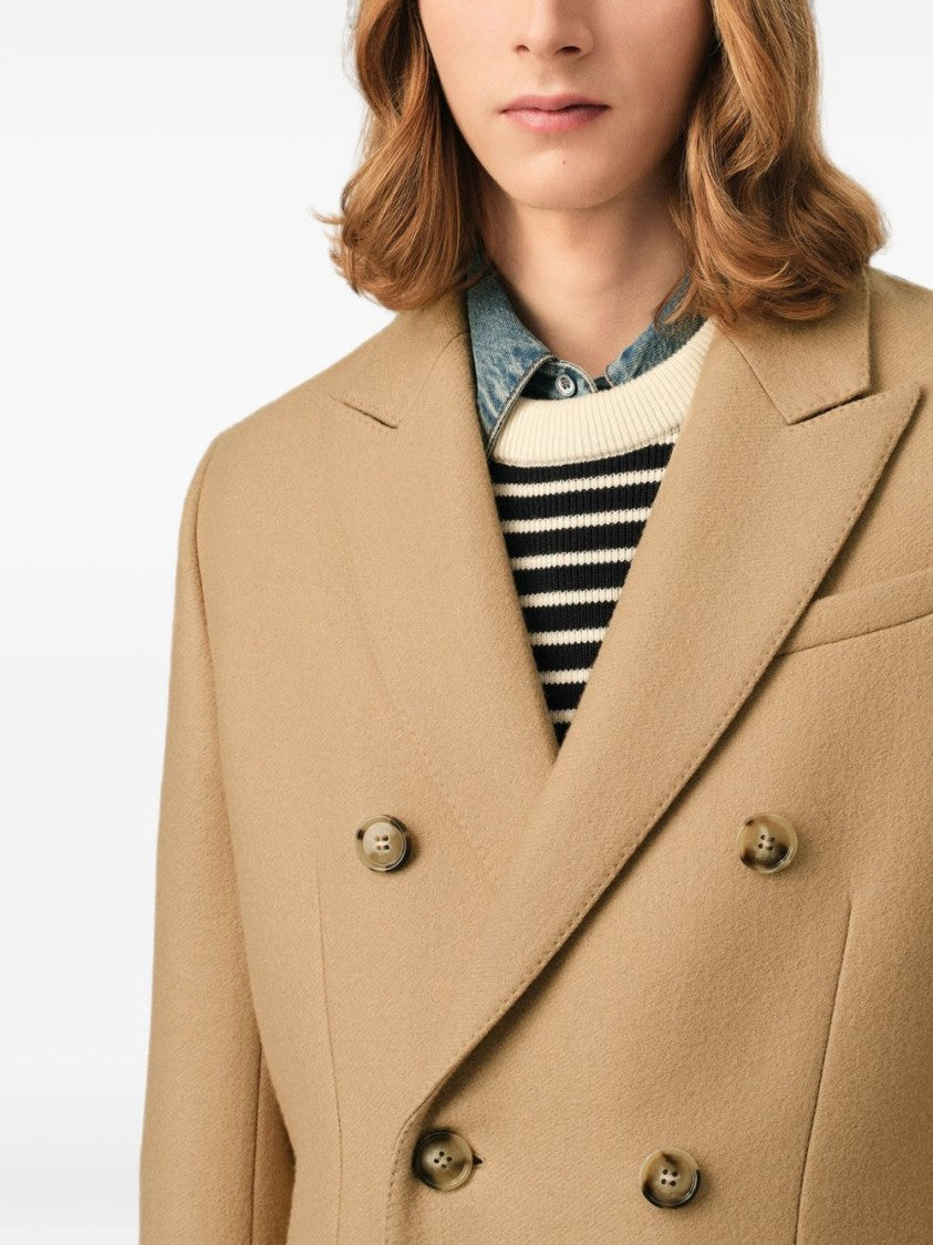Ami Paris Double-Breasted Structured Coat With Wide Lapels