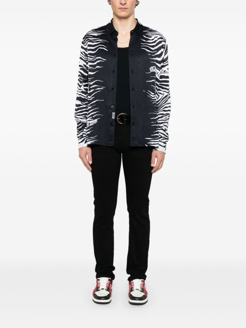 Versace Jeans Couture Print-Embellished Black Shirt With Classic Collar