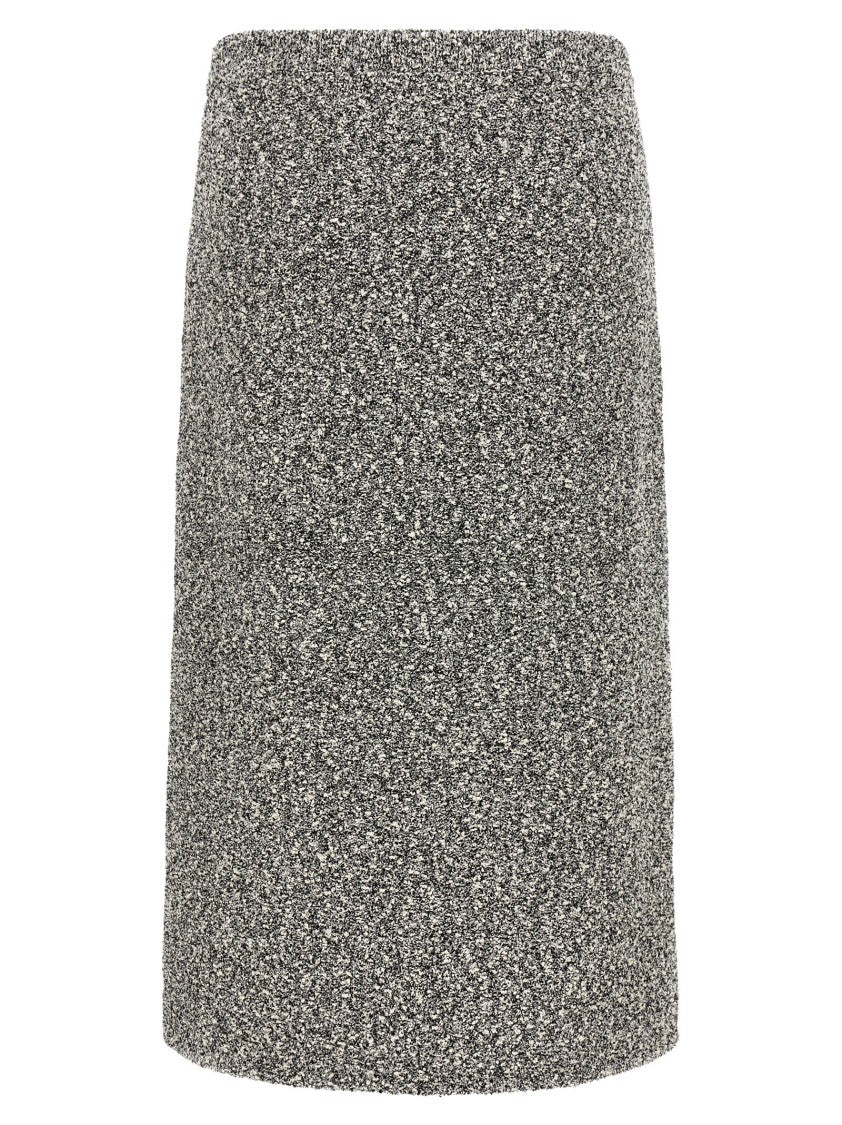 Tory Burch Textured Grey Tweed Midi Skirt With Flared Silhouette