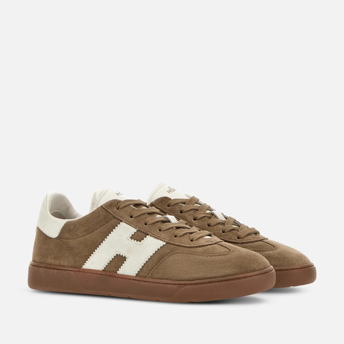Hogan Lace-Up Brown Sneakers With Contrasting White Accents
