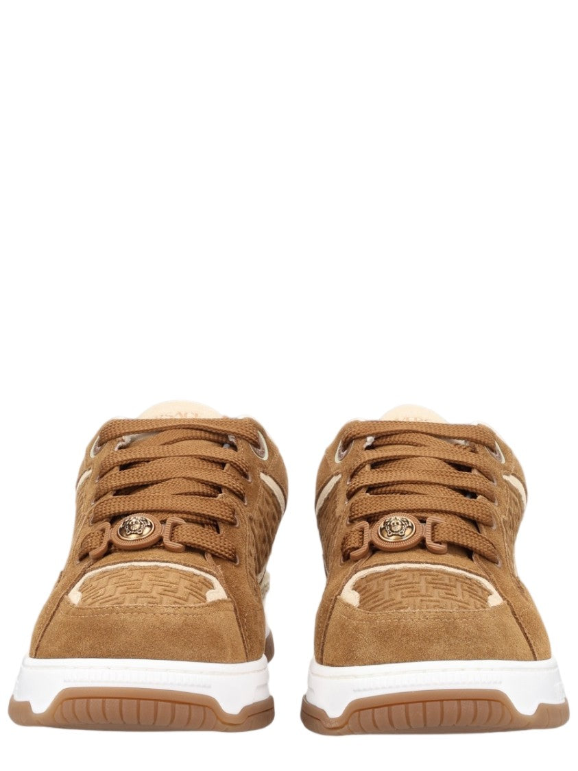 Versace Brown Suede Embossed Sneakers