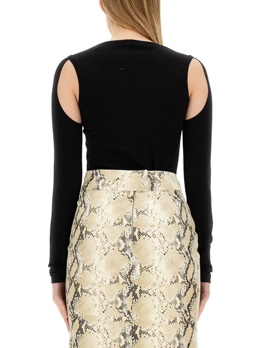 Helmut Lang Cut-Out Shoulder Top In Soft Cotton