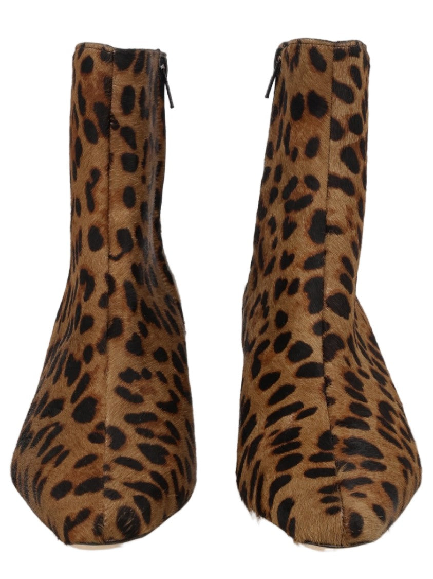 Staud Leopard Print Ankle Boots With Mid-Height Block Heel