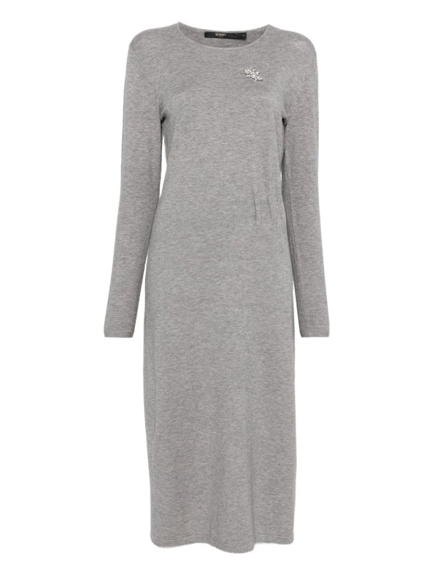 Seventy Sergio Tegon Midi Gray Dress With Fitted Silhouette